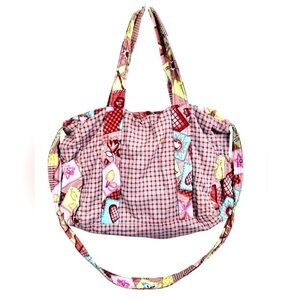 Patchwork cotton zippered duffle shoulder bag, crossbody, Garden Inspired